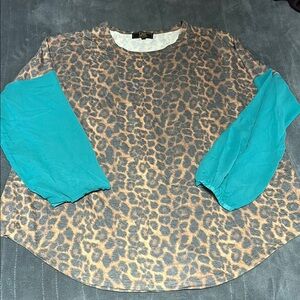 Leopard Print Top with Teal Sleeves